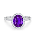 Halo Art Deco Oval Wedding Engagement Bridal Ring Round Cubic Zirconia 925 Sterling Silver
