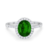 Halo Art Deco Oval Wedding Engagement Bridal Ring Round Cubic Zirconia 925 Sterling Silver