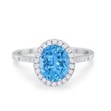 Halo Art Deco Oval Wedding Engagement Bridal Ring Round Cubic Zirconia 925 Sterling Silver