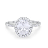 Halo Art Deco Oval Wedding Engagement Bridal Ring Round Cubic Zirconia 925 Sterling Silver