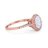 Halo Art Deco Oval Wedding Engagement Bridal Ring Round Cubic Zirconia 925 Sterling Silver