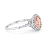 Halo Art Deco Oval Wedding Engagement Bridal Ring Round Cubic Zirconia 925 Sterling Silver