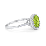 Halo Art Deco Oval Wedding Engagement Bridal Ring Round Cubic Zirconia 925 Sterling Silver