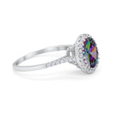 Halo Art Deco Oval Wedding Engagement Bridal Ring Round Cubic Zirconia 925 Sterling Silver