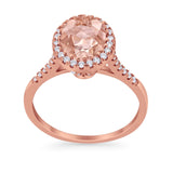Halo Art Deco Oval Wedding Engagement Bridal Ring Round Cubic Zirconia 925 Sterling Silver