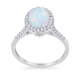 Halo Art Deco Oval Wedding Engagement Bridal Ring Round Cubic Zirconia 925 Sterling Silver