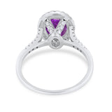 Halo Art Deco Oval Wedding Engagement Bridal Ring Round Cubic Zirconia 925 Sterling Silver