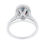 Halo Art Deco Oval Wedding Engagement Bridal Ring Round Cubic Zirconia 925 Sterling Silver