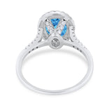 Halo Art Deco Oval Wedding Engagement Bridal Ring Round Cubic Zirconia 925 Sterling Silver