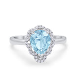 Art Deco Teardrop Pear Shape Wedding Bridal Ring Round Cubic Zirconia 925 Sterling Silver