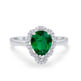 Art Deco Teardrop Pear Shape Wedding Bridal Ring Round Cubic Zirconia 925 Sterling Silver