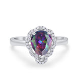 Art Deco Teardrop Pear Shape Wedding Bridal Ring Round Cubic Zirconia 925 Sterling Silver