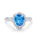 Art Deco Teardrop Pear Shape Wedding Bridal Ring Round Cubic Zirconia 925 Sterling Silver