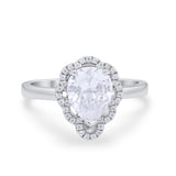 Art Deco Teardrop Pear Shape Wedding Bridal Ring Round Cubic Zirconia 925 Sterling Silver