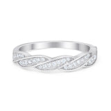 Art Deco Half Eternity Twisted Band Ring Round 925 Sterling Silver