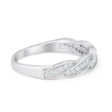 Art Deco Half Eternity Twisted Band Ring Round 925 Sterling Silver