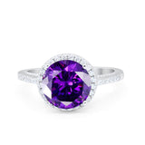 Halo Art Deco Wedding Engagement Bridal Ring Round Simulated Cubic Zirconia 925 Sterling Silver