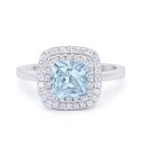 Solitiare Double Halo Wedding Ring Princess Cut Simulated Round Cubic Zirconia 925 Sterling Silver