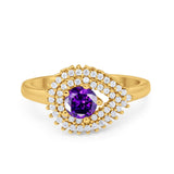 Sideways Teardrop Wedding Engagement Bridal Ring Round Simulated Cubic Zirconia 925 Sterling Silver