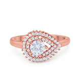Sideways Teardrop Wedding Engagement Bridal Ring Round Simulated Cubic Zirconia 925 Sterling Silver