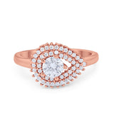 Sideways Teardrop Wedding Engagement Bridal Ring Round Simulated Cubic Zirconia 925 Sterling Silver