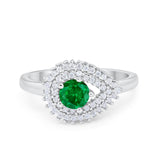 Sideways Teardrop Wedding Engagement Bridal Ring Round Simulated Cubic Zirconia 925 Sterling Silver