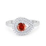 Sideways Teardrop Wedding Engagement Bridal Ring Round Simulated Cubic Zirconia 925 Sterling Silver