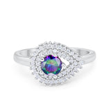 Sideways Teardrop Wedding Engagement Bridal Ring Round Simulated Cubic Zirconia 925 Sterling Silver