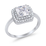 Solitiare Double Halo Wedding Ring Princess Cut Simulated Round Cubic Zirconia 925 Sterling Silver