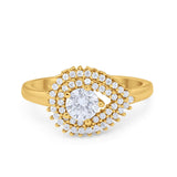 Sideways Teardrop Wedding Engagement Bridal Ring Round Simulated Cubic Zirconia 925 Sterling Silver