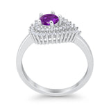 Sideways Teardrop Wedding Engagement Bridal Ring Round Simulated Cubic Zirconia 925 Sterling Silver