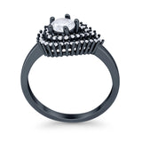 Sideways Teardrop Wedding Engagement Bridal Ring Round Simulated Cubic Zirconia 925 Sterling Silver