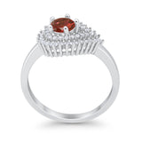 Sideways Teardrop Wedding Engagement Bridal Ring Round Simulated Cubic Zirconia 925 Sterling Silver