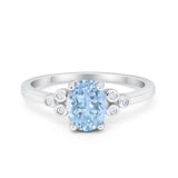 Oval Art Deco Wedding Engagement Ring Round Simulated Cubic Zirconia 925 Sterling Silver
