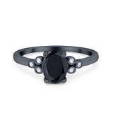 Oval Art Deco Wedding Engagement Ring Round Simulated Cubic Zirconia 925 Sterling Silver