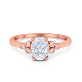 Oval Art Deco Wedding Engagement Ring Round Simulated Cubic Zirconia 925 Sterling Silver
