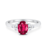 Oval Art Deco Wedding Engagement Ring Round Simulated Cubic Zirconia 925 Sterling Silver