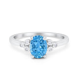 Oval Art Deco Wedding Engagement Ring Round Simulated Cubic Zirconia 925 Sterling Silver