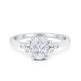 Oval Art Deco Wedding Engagement Ring Round Simulated Cubic Zirconia 925 Sterling Silver