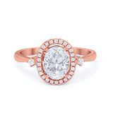 Art Deco Oval Wedding Engagement Ring Halo Round Simulated Cubic Zirconia 925 Sterling Silver