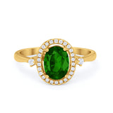 Art Deco Oval Wedding Engagement Ring Halo Round Simulated Cubic Zirconia 925 Sterling Silver