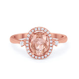 Art Deco Oval Wedding Engagement Ring Halo Round Simulated Cubic Zirconia 925 Sterling Silver