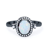 Art Deco Oval Wedding Engagement Ring Halo Round Simulated Cubic Zirconia 925 Sterling Silver