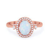 Art Deco Oval Wedding Engagement Ring Halo Round Simulated Cubic Zirconia 925 Sterling Silver