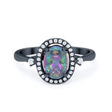 Art Deco Oval Wedding Engagement Ring Halo Round Simulated Cubic Zirconia 925 Sterling Silver