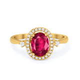 Art Deco Oval Wedding Engagement Ring Halo Round Simulated Cubic Zirconia 925 Sterling Silver