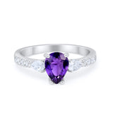 Art Deco Pear Wedding Ring Simulated Cubic Zirconia 925 Sterling Silver