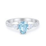 Art Deco Pear Wedding Ring Simulated Cubic Zirconia 925 Sterling Silver