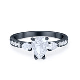 Art Deco Pear Wedding Ring Simulated Cubic Zirconia 925 Sterling Silver