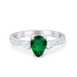 Art Deco Pear Wedding Ring Simulated Cubic Zirconia 925 Sterling Silver